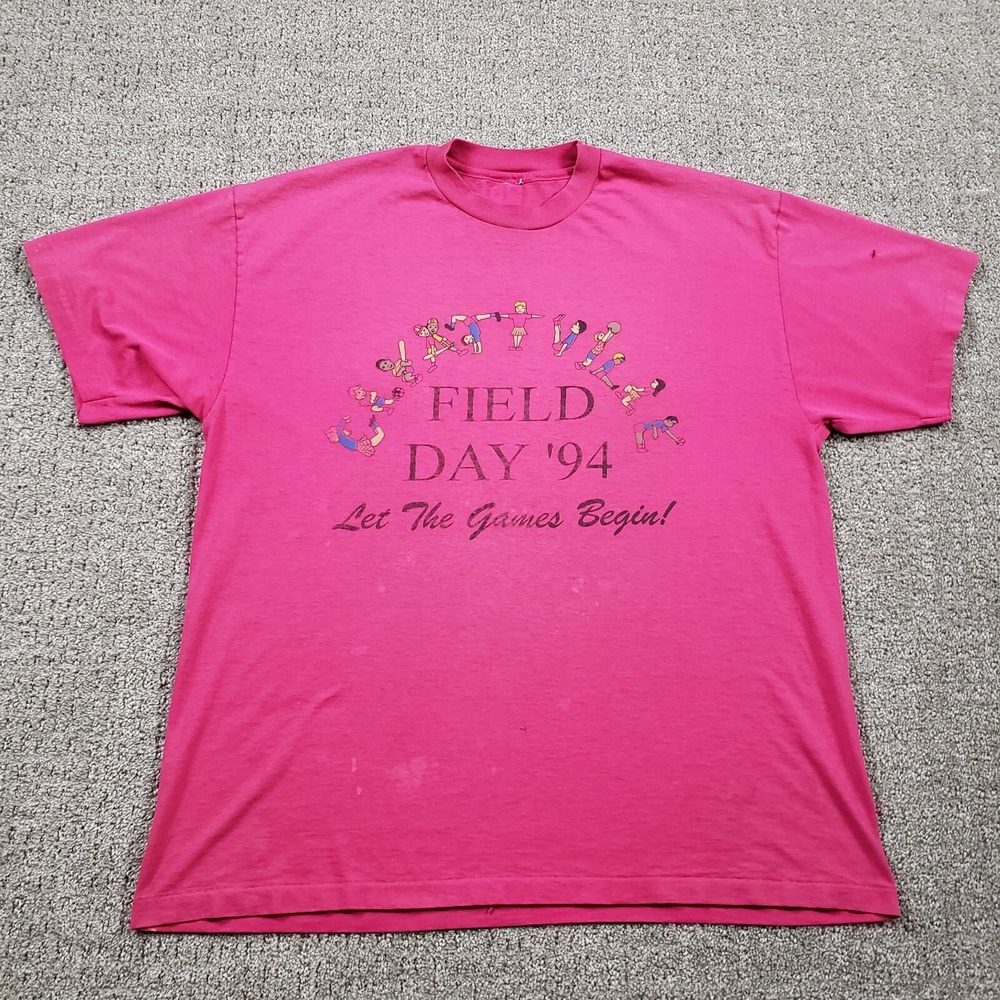 Vintage 90s Paper Thin T Shirt Mens XL Pink Single Stitch 1994 Field Day FOTL - Picture 2 of 10